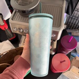 Textured Blue Tumbler with Straw